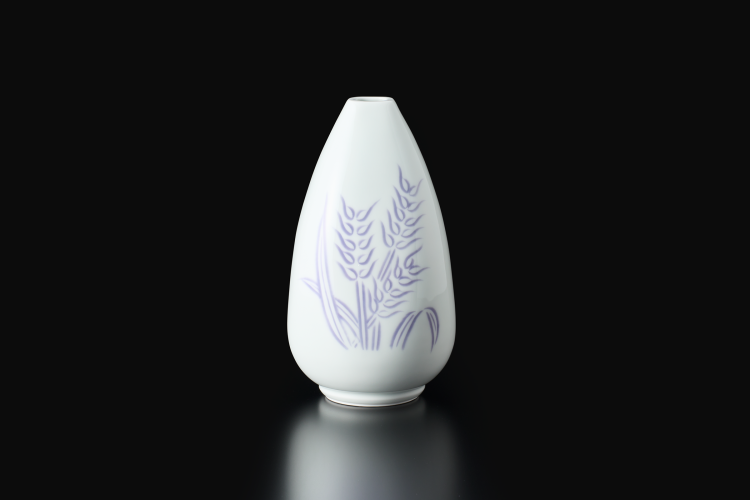 白磁紫麦彫文面取 花瓶