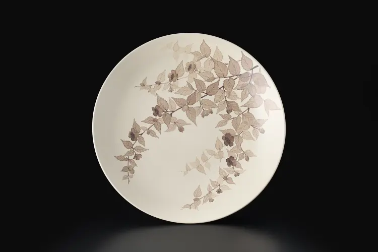 和紙染山吹文絵皿