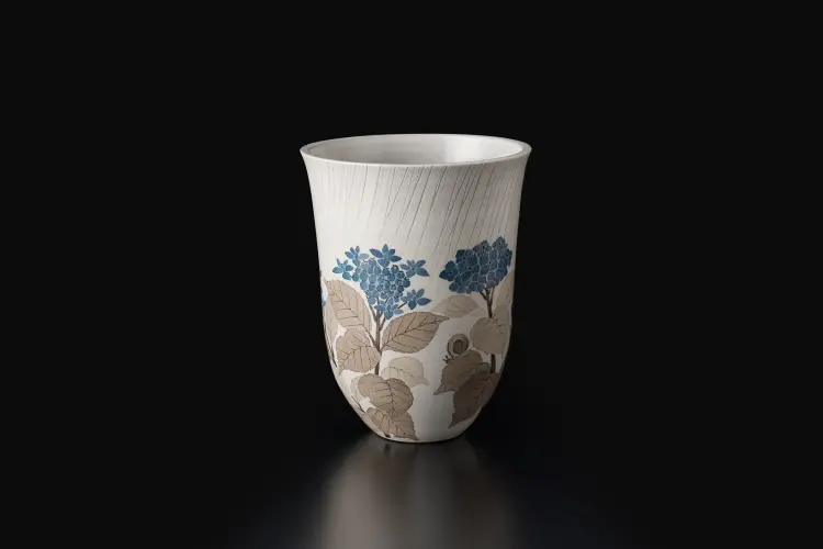 和紙染雨水紫陽花文花器