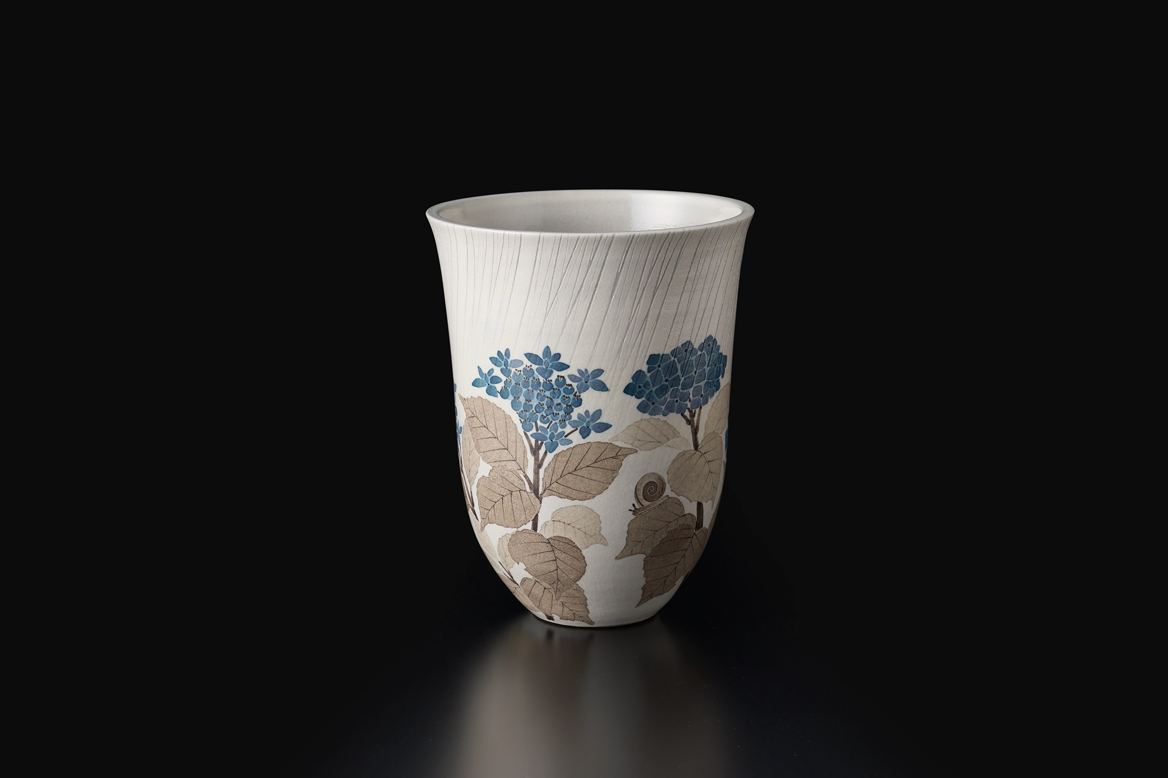 和紙染雨水紫陽花文花器